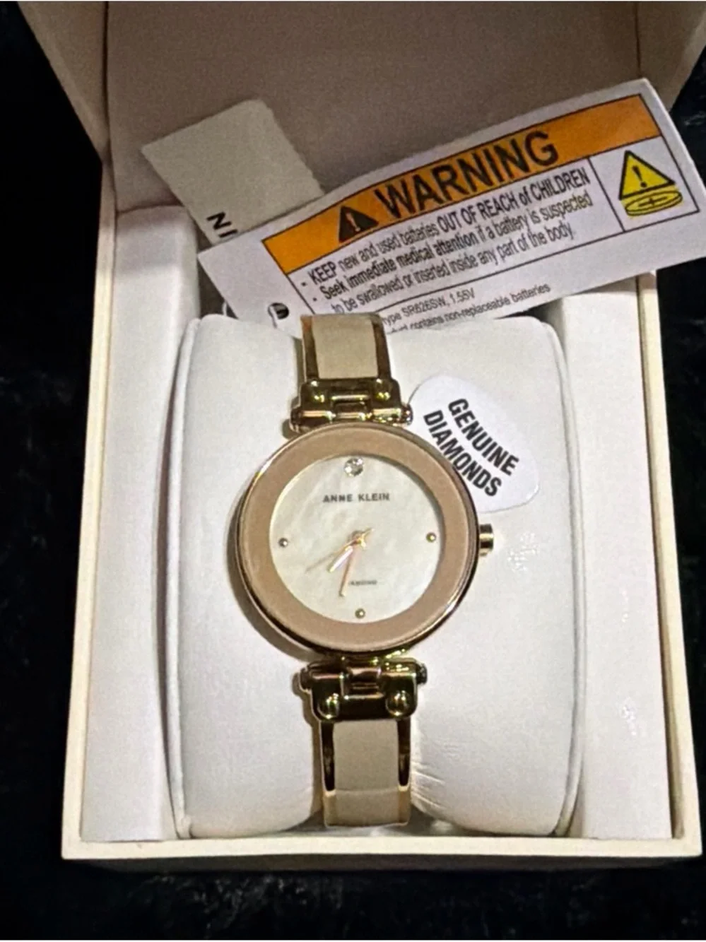 Anne Klein Gold and Cream Women's Diamond Accent Bracelet Watch